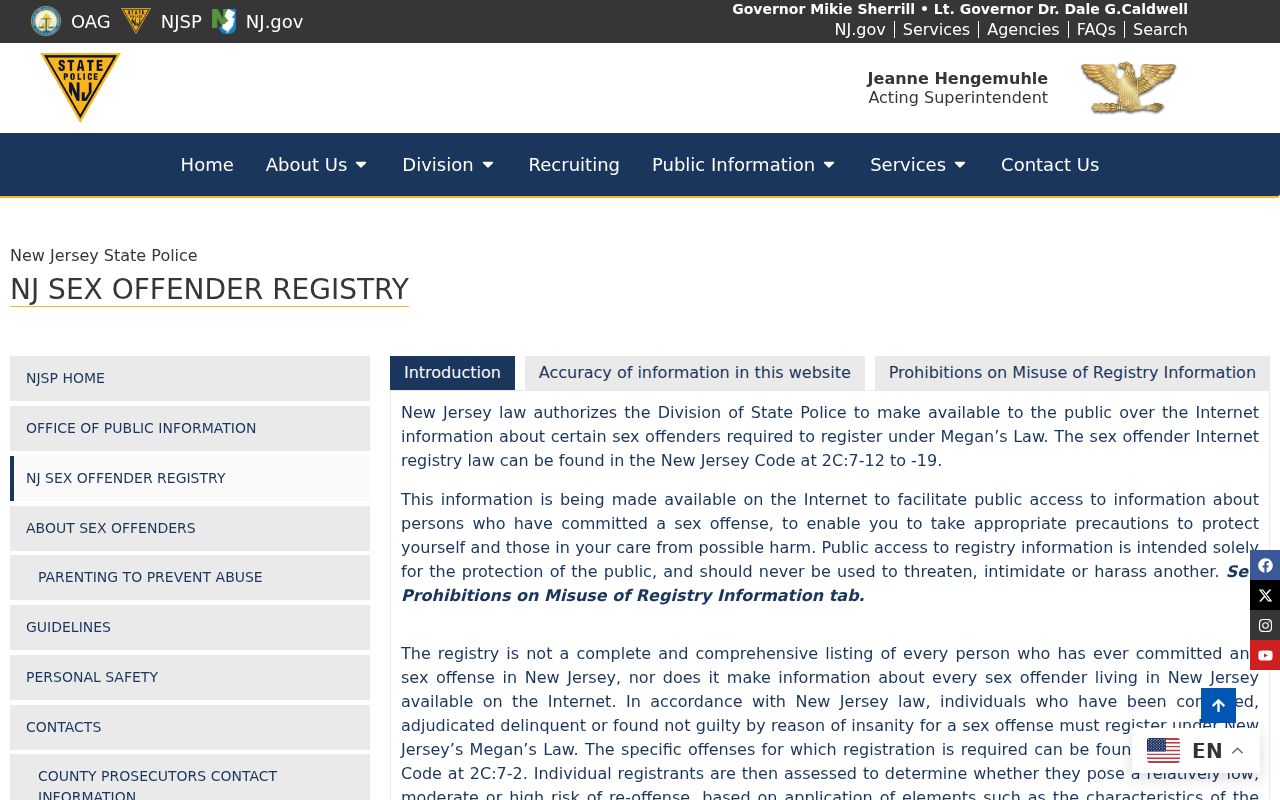 Cranford resident lookup New Jersey public-safety registry information