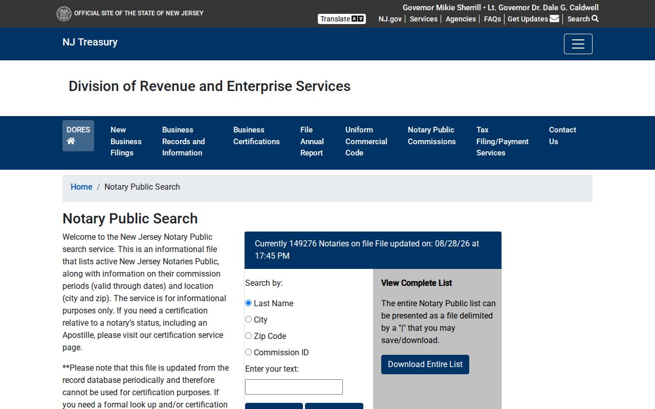 Cranford resident lookup New Jersey notary commission search