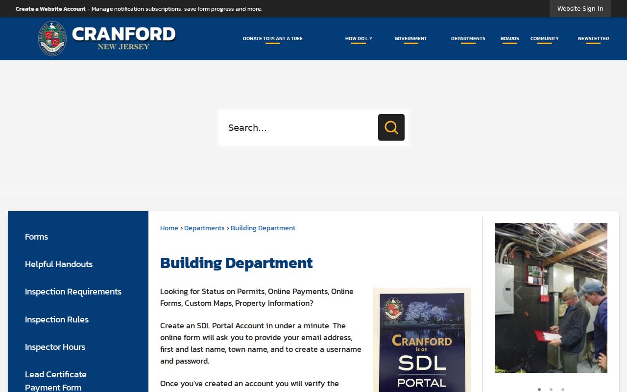 Cranford street directory Building Department permit records guidance