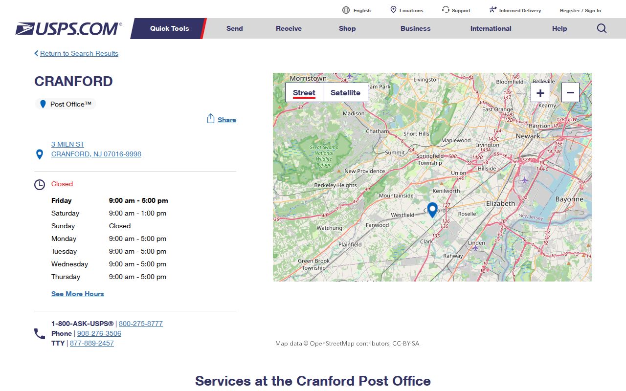 Cranford ZIP code directory USPS Cranford Post Office source
